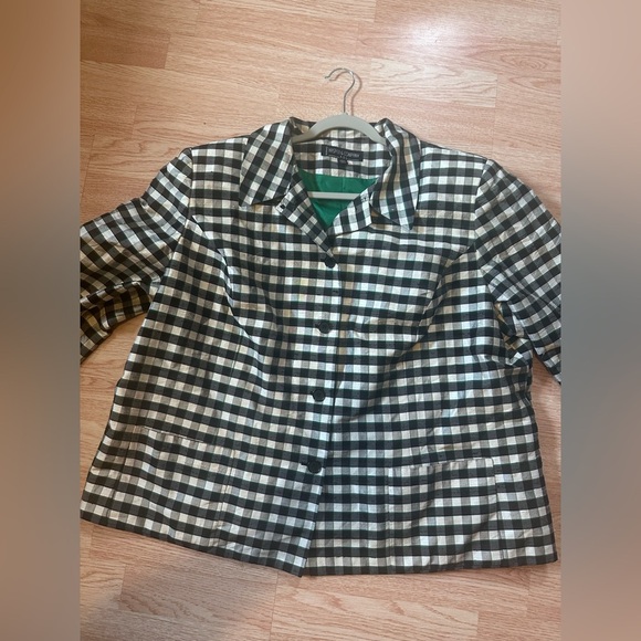 Black and White Checkered Women's Jacket 100% Silk Size 24‎ Shoulder Pads - Picture 6 of 8